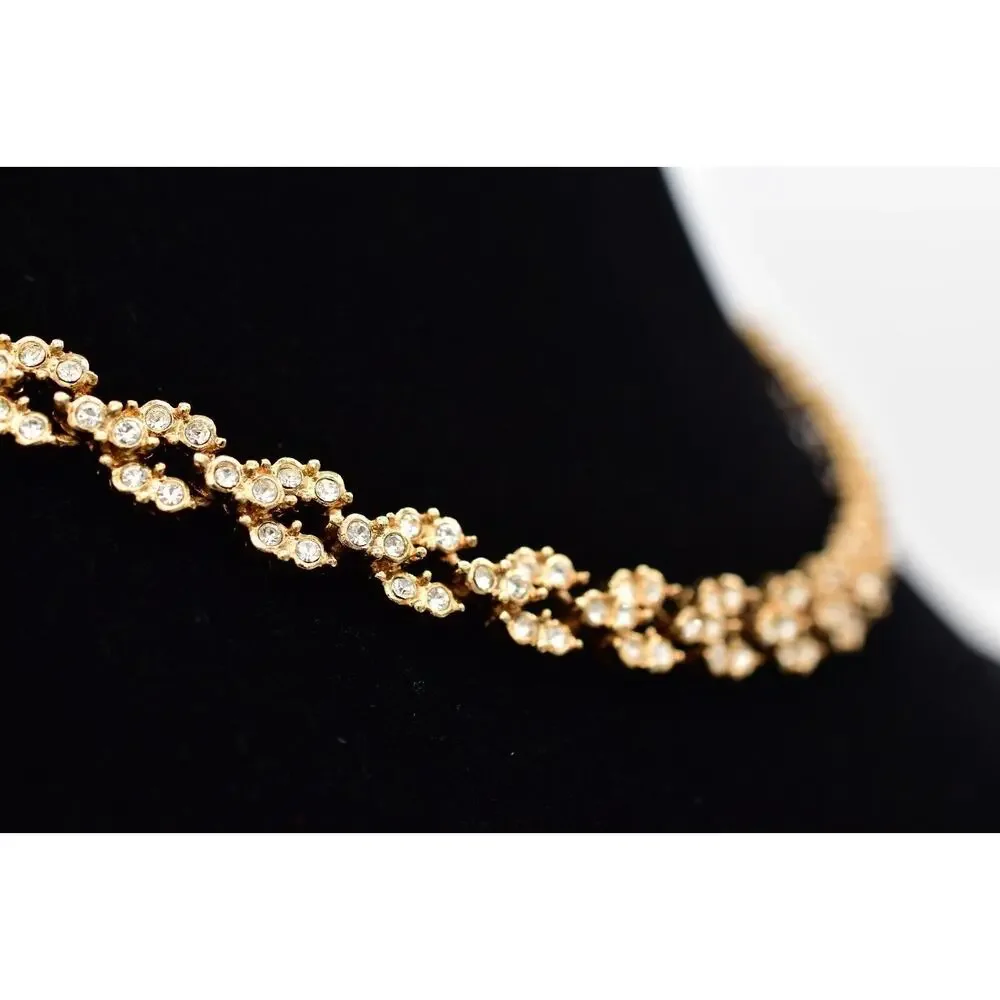Carre Vintage Crystal Collar Necklace Rhinestone Crystal Gold Tone Signed BinBJ